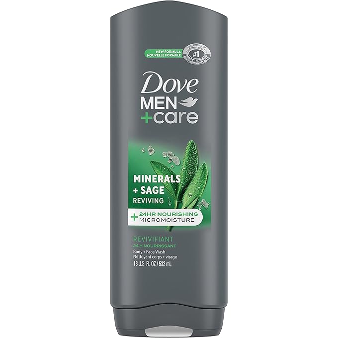 غسول الجسم والوجه من دوف معادن منعشة + غسول مرمية للرجال بتقنية الرطوبة الدقيقة المغذية على مدار 24 ساعة، 18 أونصة